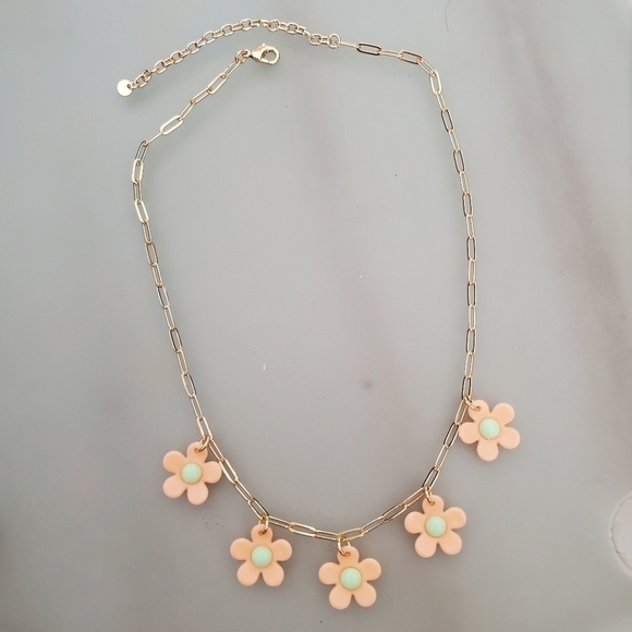 NEW Peach Retro Flower Daisy Daisies Link Necklace - Picture 5 of 5